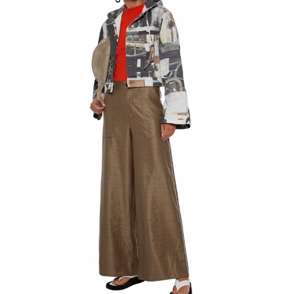 GANNI Merkel Glen Prince of Wales wide-leg pants with Rhinestone Trim - Picture 3 of 6